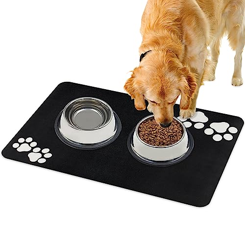 REESTBOO Napfunterlage Hunde, Super Saugfähige Futtermatte Hunde Hundenapf Matte, rutschfeste Fressnapf Unterlage für Hunde Katzen Haustierfutter, 40 x 60cm (Schwarz) von REESTBOO