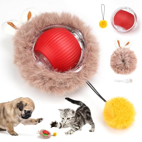 Katzenball Elektrisch, Interaktives Katzenball Spielzeug, Interaktives Hunde Ball Spielzeug magic ball hund Mit Usb Aufladbar, Drei Arbeitsmodi, 360° Rolling Smart Ball FüR Katzen Und Hunde (Rot) von REGAPOG