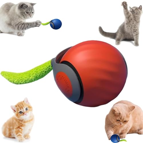 REGAPOG 2025 Interaktives Katzenspielzeug der neuen Generation, interaktiver spielball für Katzen, intelligenter interaktiver Katzenspielzeugball, interaktiver spielball mit Schwanz für Katzen (Rot) von REGAPOG