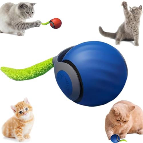 REGAPOG 2025 Interaktives Katzenspielzeug der neuen Generation, interaktiver spielball für Katzen, intelligenter interaktiver Katzenspielzeugball, interaktiver spielball mit Schwanz für Katzen (Blau) von REGAPOG