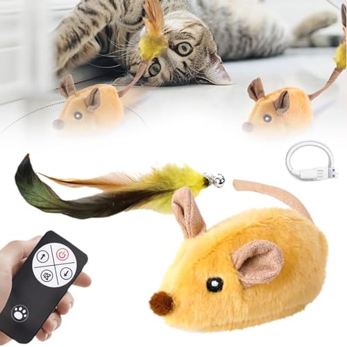 REGAPOG Katzenspielzeug Maus Elektrisch- Magic Maus Katze, Katzenspielzeug Mäuse Elektrisch Mit Federschwanz - Magie Maus, Interaktives Haustierspielzeug Für LED Licht Katzen Und Hunde (1PCS Gelb) von REGAPOG