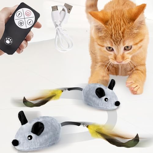 REGAPOG Katzenspielzeug Maus Elektrisch- Magic Maus Katze, Katzenspielzeug Mäuse Elektrisch Mit Federschwanz - Magie Maus, Interaktives Haustierspielzeug Für LED Licht Katzen Und Hunde (1PCS Grau) von REGAPOG