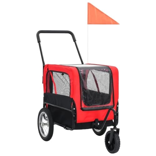 Hundebuggy Hundewagen 2-in-1-Hundehaustier-Fahrradanhänger Hundekinderwagen Mit 360-Grad-Schwenkrädern Für Welpen Kleiner Bis Mittelgroßer Hunde, Katzen Katzenwagen Katzenbuggy (Color : Rood) von REIFOR