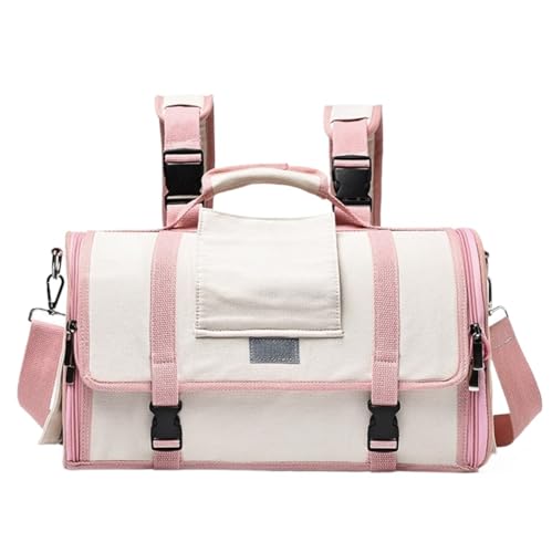 Transportbox Hund Haustiertasche, Wanderrucksack, Zusammenklappbare Katzentragetasche, Faltbare Mesh-Handtaschen Für Reisen Katzentasche Transporttasche Katze(Pink,42 * 16 * 22cm) von REIFOR