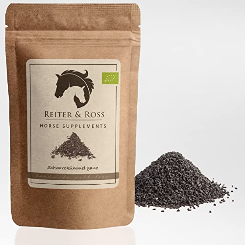 Reiter & Ross Bio Schwarzkümmel Pferd, Naturprodukt Einzelfuttermittel für Pferde, ganzer Schwarzkuemmel,100% natürlich und plastikfrei verpackter schwarzer Kümmel (1000g) von REITER & ROSS