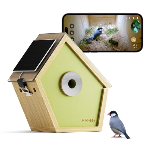 RELI Birddy Smart Vogelhaus mit Kamera, Solarbetriebenes Cam-Vogelnest mit KI-Erkennung, Zeitraffer-Fotografie, WiFi-Nistkasten für Gartenvögel, Vögel beobachtet von RELI
