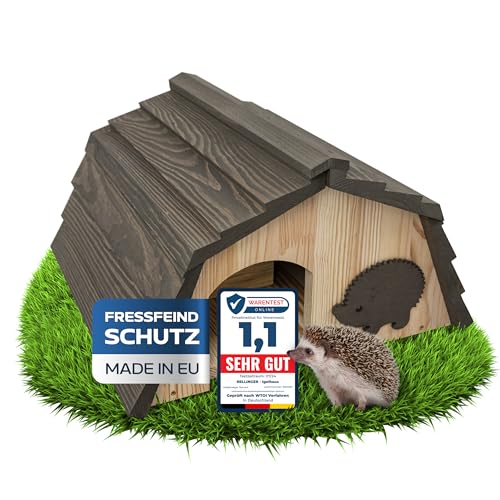 RELLINGER® Igelhaus Winterfest mit Boden [SCHÜTZT VOR FRESSFEINDEN] - inkl. Labyrintheingang - Premium Igelfutterhaus mit Labyrinth Eingang - Hochwertige Igelhäuser Igel Haus - Igel Schlafhaus von RELLINGER