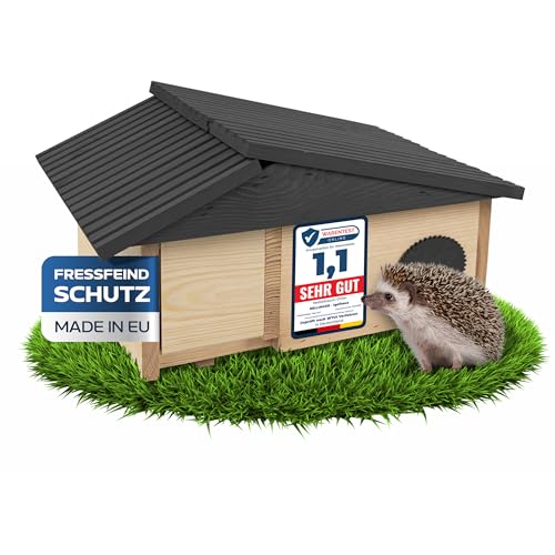 RELLINGER® XXL Igelhaus Winterfest mit Boden [SCHÜTZT VOR FRESSFEINDEN] - Igelhaus mit Rattenklappe - Premium Igelfutterhaus mit Labyrinth Eingang - Hochwertige Igelhäuser Igel Haus - Igel Schlafhaus von RELLINGER