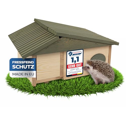 RELLINGER® XXL Igelhaus Winterfest mit Boden [SCHÜTZT VOR FRESSFEINDEN] - Igelhaus mit Rattenklappe - Premium Igelfutterhaus mit Labyrinth Eingang - Hochwertige Igelhäuser Igel Haus - Igel Schlafhaus von RELLINGER