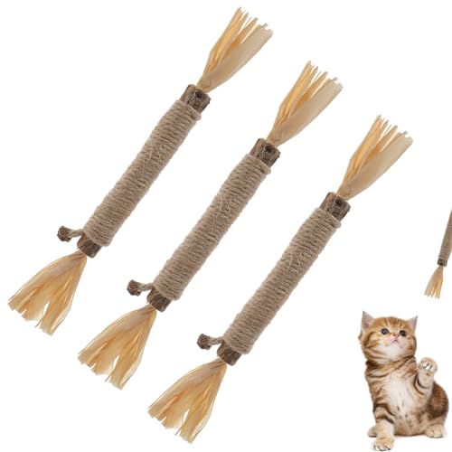 RELONGGI 3 Stück Katzenminze Sticks - Natürliches Katzenspielzeug mit Zahnpflege für Katzen | Kautspielzeug gegen Langeweile von RELONGGI