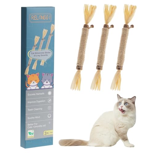 RELONGGI 3 Stück Katzenminze Sticks - Zahnpflege Spielzeug für Katzen，Katzensticks Katzenminze，Matatabi Stick Katze für Katze Zu Spielen, Beißen, Kauen，Kaustangen Katze von RELONGGI