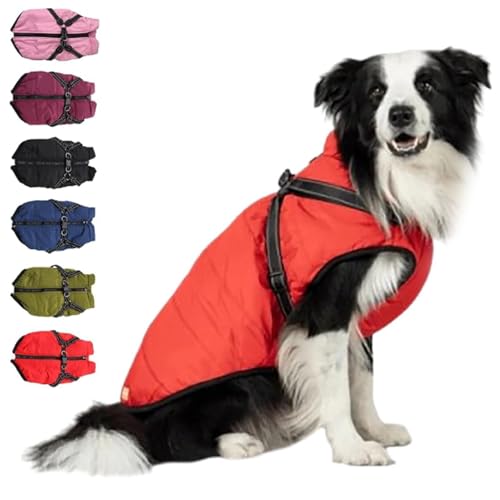 Furry King Hundewintermantel, Furry King Hundejacke, Pelzjacke für Hunde, Furryking Hundemantel, Haustier-Outdoorjacke, wasserdichte, Winddichte Hundeschneejacke mit Reißverschluss (Red,2XL) von RENQIDD