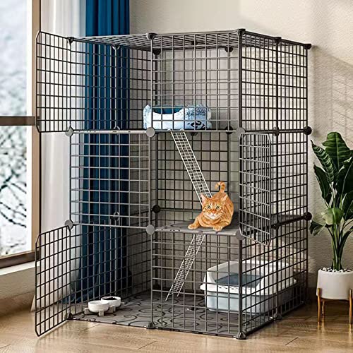 Katzenkäfig – Katzenlaufstall, Katzenkisten für Hauskatzen, Welpenlaufstall, 2-stöckiger Katzenkäfig für den Innenbereich, Abnehmbarer Metalldraht mit Tür für Kaninchen, Häschen, M von RENQIDIAN