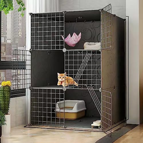 Katzenkäfig aus Metall, tragbarer Katzenlaufstall, Katzengehege für den Innenbereich, DIY-Katzenlaufstall, Metall für kleine und mittelgroße Katzen, Zwinger, extra großer Katzenkäf von RENQIDIAN