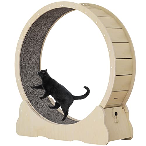 REOTEL Massivholz Katzenlaufrad Leises Kleines Mittelgroßes Laufrad für Katzen, Kleine Lücke Haustier Katze Laufrad Spielzeug mit Bremse für Wohnungskatzen,Wood Color,L von REOTEL