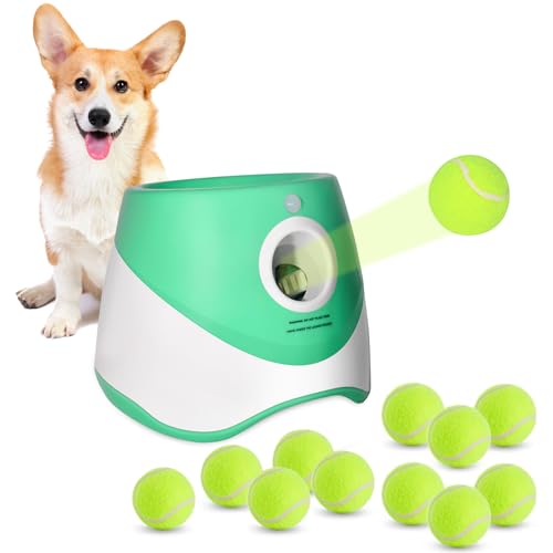 RERBIO Ballwerfer für Hunde, Automatischer Hundeball-Luancher mit 12 Tennisbällen, interaktives Hundespielzeug für drinnen und draußen, verstellbare Entfernungseinstellungen, Werfermaschine, perfekt von RERBIO