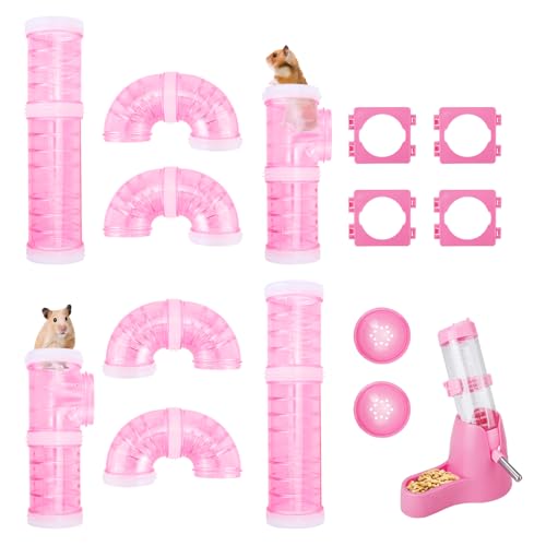 RETON 2 Set Hamsterröhren, DIY Hamster Tunnel Abenteuer Außenrohr mit 1 Hamster Wasserflasche, 4 Rohrverbindungsplatten, 2 Hamsterkäfig Tube Stopper, Hamsterkäfig Zubehör für kleine Haustiere Sport von RETON