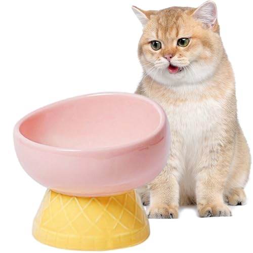 Erhöhte Futternäpfe für Katzen, Schnurrhaar, schützt die Wirbelsäule der Katze, geneigter Katzenfutter, Wassernapf für Innenkatzen, mikrowellen- und spülmaschinenfest (Pink geneigt) von RETROSOHOO