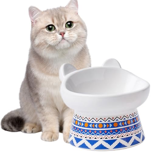 Erhöhte Katzennäpfe, 15 ° geneigt, erhöhter Katzenfutterschüssel gegen Erbrechen, Schnurrhaarfreundlicher Haustier-Futterspender für Katzen, Welpen, mikrowellen- und spülmaschinenfest (Blau) von RETROSOHOO