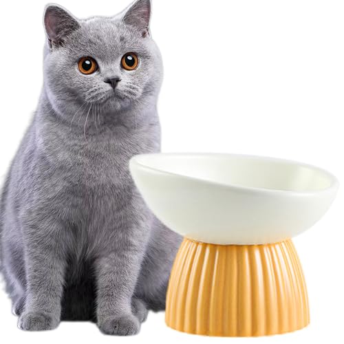 Erhöhter Futternapf für Katzen, 220 ml, Keramik, geneigt, verhindert Ermüdung des Halses, spülmaschinen- und mikrowellengeeignet, Weiß von RETROSOHOO