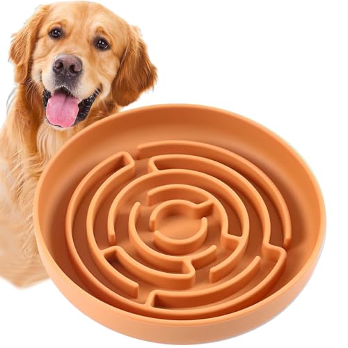 Hundenapf mit Puzzle, Labyrinth-Silikon, langsamer Futternapf mit Saugnäpfen, verlangsamt die Fressgeschwindigkeit von Haustieren und verhindert Ersticken, Angstlinderung (Orange) von RETROSOHOO