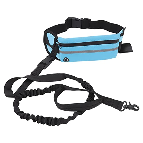 Nein – Hand-Hundeleine-Gürteltasche – robuste Nylon-Bungee-Leine mit reflektierender Sichtbarkeit, verstellbare Taille für nächtliches Laufen und Spazierengehen (Light Blue) von REXVTNS