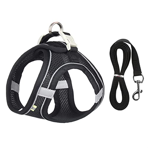 Hundegeschirr-Leine-Set for Kleine Hunde, Verstellbar, Welpen-Katzengeschirr, Weste, Französische Bulldogge, Chihuahua, Mops, Outdoor-Laufleine (Color : Black, Size : XXS 0.5-1.5 kg) von REYNEM