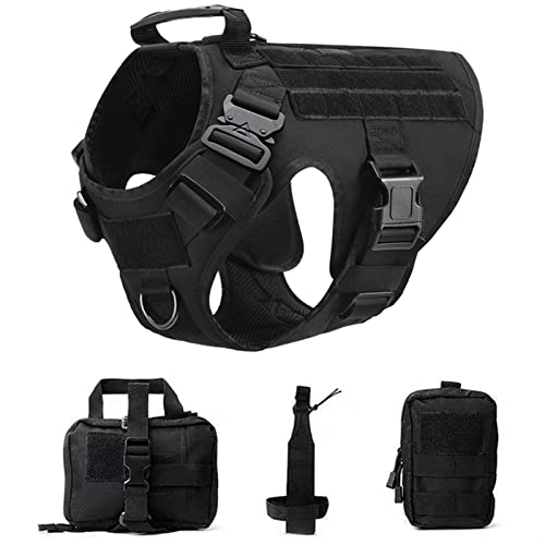 Tactical Military Vest Pet Deutscher Schäferhund Golden Retriever Tactical Training Hundegeschirr Und Leine Set for Alle Hunderassen (Color : Black 4 Piece Set, Size : L(30-40KG)) von REYNEM