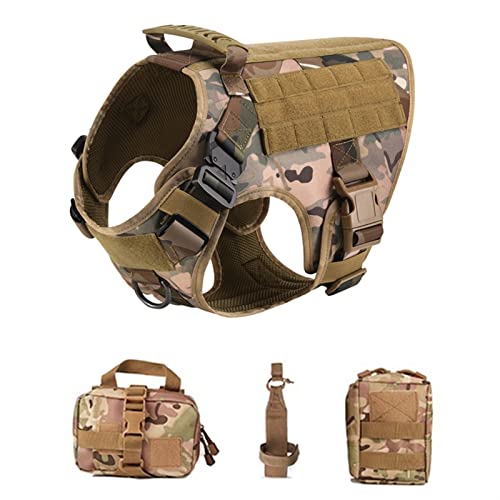 Tactical Military Vest Pet Deutscher Schäferhund Golden Retriever Tactical Training Hundegeschirr Und Leine Set for Alle Hunderassen (Color : CP 4 Piece Set, Size : M(15-30KG)) von REYNEM