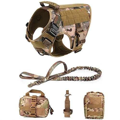 Tactical Military Vest Pet Deutscher Schäferhund Golden Retriever Tactical Training Hundegeschirr Und Leine Set for Alle Hunderassen (Color : CP 5 Piece Set, Size : L(30-40KG)) von REYNEM