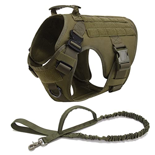 Tactical Military Vest Pet Deutscher Schäferhund Golden Retriever Tactical Training Hundegeschirr Und Leine Set for Alle Hunderassen (Color : Green 2 Piece Set, Size : XL(40-60KG)) von REYNEM