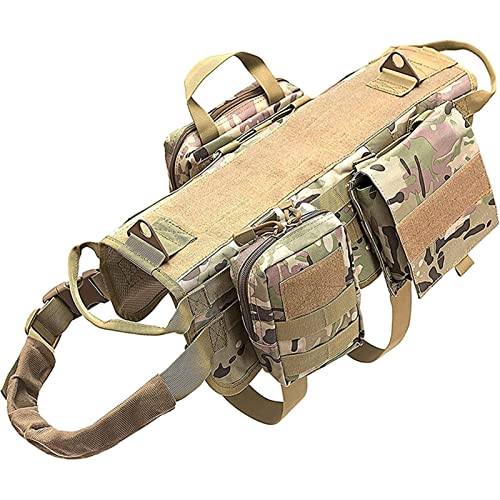 Taktisches Hundegeschirr Mit Taschen Weste No-Pull-Griff Komfortables Verstellbares Outdoor-Trainingsservice Camouflage-Geschirr ( Color : Camouflage , Size : M ) von REYNEM