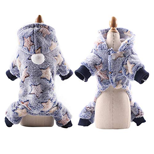 RFDFG Kleine Hundekleidung Warm Winter Pet Dog Jumpsuit Weiches Fleece Puppy Hoodie Herbsthundekleidung für Teddy Pomeranian XS-XXL, Marineblauer Stern, XS von RFDFG