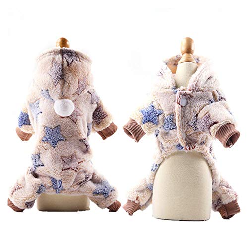 RFDFG Kleine Hundekleidung Warme Winter Haustier Hund Jumpsuit Weiche Fleece Welpen Hoodie Herbst Hund Kleidung für Teddy Pomeranian XS-XXL, Beige Star, M. von RFDFG