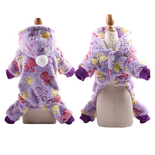 RFDFG Kleine Hundekleidung Warmer Winter Haustier Hund Jumpsuit Weiches Fleece Welpe Hoodie Herbsthundekleidung Für Teddy Pomeranian XS-XXL, Lila Pfote, S. von RFDFG