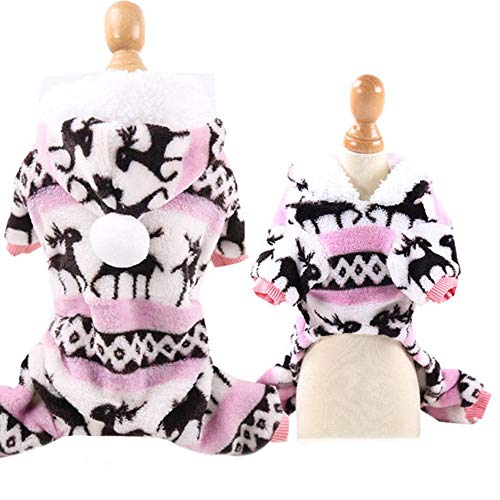 RFDFG Kleine Hundekleidung Warmer Winter Haustier Hund Jumpsuit Weiches Fleece Welpe Hoodie Herbsthundekleidung Für Teddy Pomeranian XS-XXL, Pink Deer, M. von RFDFG