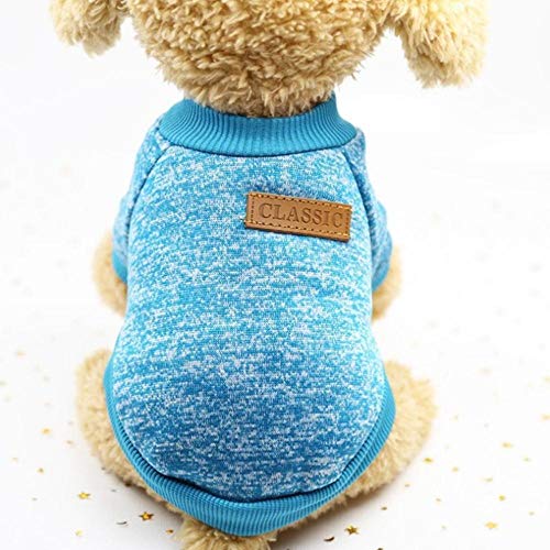 RFDFG Warme Hundekleidung Wolle Welpen Hund Jacke Winter Strickpullover für kleine Hunde Kleidung Einfache Ropa para Perro XS-2XL, Blau, L. von RFDFG