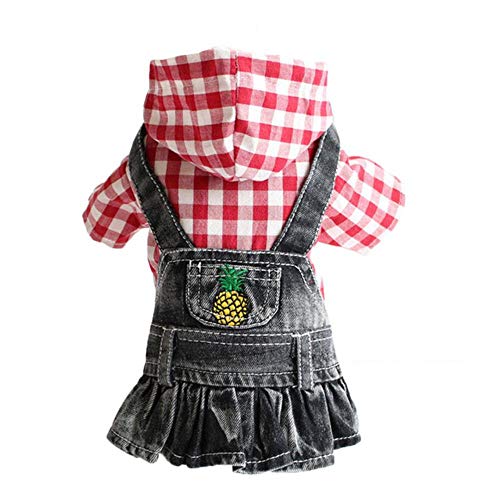 RFDFG XS-2XL Denim Hundekleidung Cowboy Haustier Hundemantel Welpenbekleidung für kleine Hunde Jeans Jacke Hundeweste Mantel Welpen Outfits Katzenkleidung, rote Karierte Ananas, XS von RFDFG