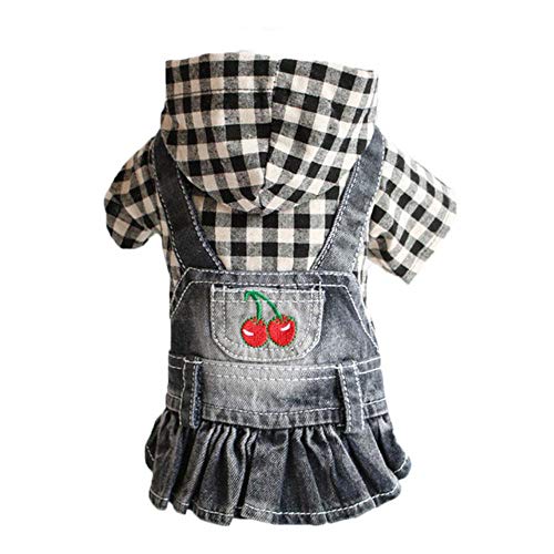 RFDFG XS-2XL Denim Hundekleidung Cowboy Pet Dog Coat Welpenkleidung für kleine Hunde Jeans Jacke Hundeweste Mantel Welpen Outfits Katzenkleidung, Black Plaid Cherry, M. von RFDFG