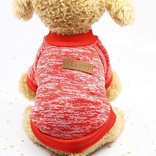 Warme Hundekleidung Wolle Welpen Hund Jacke Winter Strickpullover für kleine Hunde Kleidung Einfache Ropa para Perro XS-2XL, Rot, L. von RFDFG