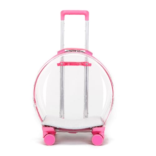 RFEGJVII Haustier-Trolley-Koffer, transparent, tragbar, Reisetaschen mit Rad, Teleskopstange, Hundebedarf, Tragetasche für Outdoor-Aktivitäten, Koffer für Welpen, Hunde, Spaziergänge, Rosa von RFEGJVII