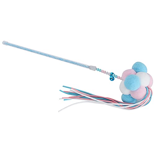 RGBGW Katzen-Quastenstab, interaktives Spielzeug, Glocke, Plüschball, Bunte Pailletten, Zähneputzen [fördert die Spielzeit], 37 cm, weich (Blue) von RGBGW