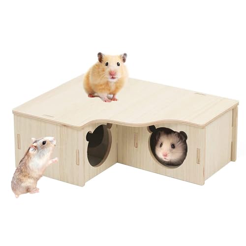 RHQFDM Hölzernes Hamsterhaus,Hamster Eckhaus,Hamster Holzhaus Käfig,Hamster Käfig Versteck Ecketage Dekor Zubehör Für Hamster,Eichhörnchen,Meerschweinchen und andere Kleintiere zum Verstecken von RHQFDM