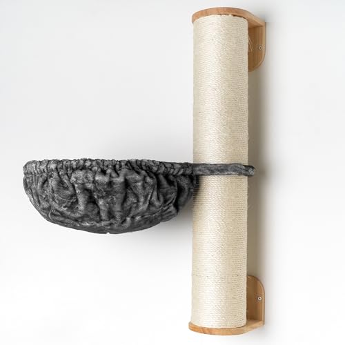 RHRQUALITY Katze Wand kratzstamm mit Hängematte Liegemulde XXL Wandmöbel Kletterwand wandmontage groß (Bis 20KG) für große Katzen (Dunkel Grau) von RHRQUALITY