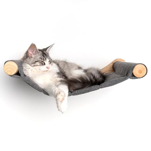 RHRQUALITY Katze wandliege Wandmöbel Kletterwand (Bis 20KG) Hängematte XXL de Luxe 53 x 43cm für große Katzen (Grau) von RHRQUALITY