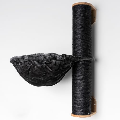 RHRQuality Katze Wand kratzstamm mit Hängematte Liegemulde XXL Wandmöbel Kletterwand wandmontage groß (Bis 20KG) für große Katzen (Blackline Dunkel Grau) von RHRQUALITY