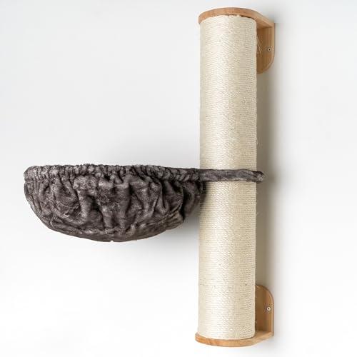 RHRQuality Katze Wand kratzstamm mit Hängematte Liegemulde XXL Wandmöbel Kletterwand wandmontage groß (Bis 20KG) für große Katzen (Taupe) von RHRQUALITY