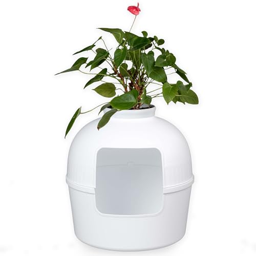 RHRQuality Katzentoilette Flower XXL unsichtbare Katzenklo mit Deckel 51Ø x 55cm (Weiß) von RHRQUALITY