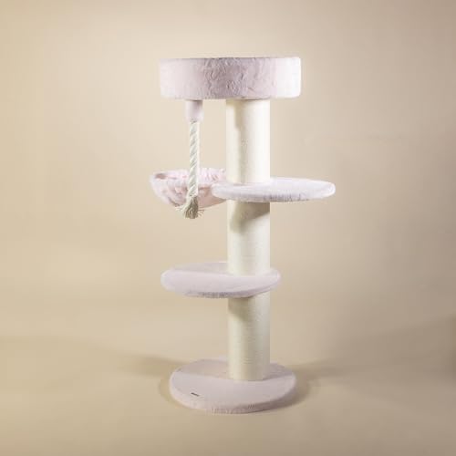 RHRQuality Kratzbaum für Großkatzen - Maine Coon Sleeper Pink Teddy Plus - mit extra dicken 15cm Sisalpfosten von RHRQUALITY