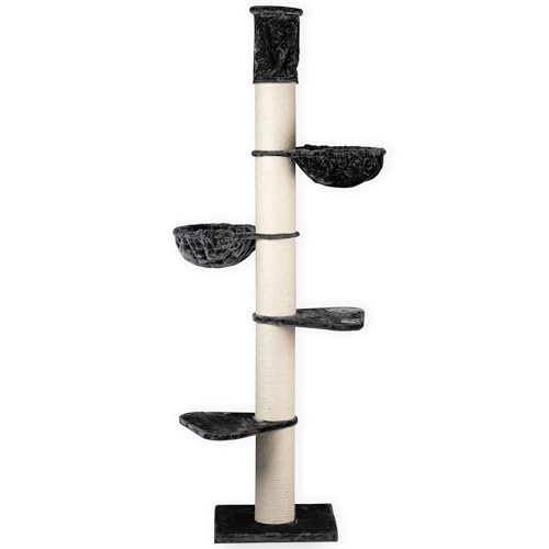 RHRQuality Kratzbaum für Großkatzen - Maine Coon Tower Dunkelgrau - mit extra dicken 20cm Sisalpfosten von RHRQUALITY